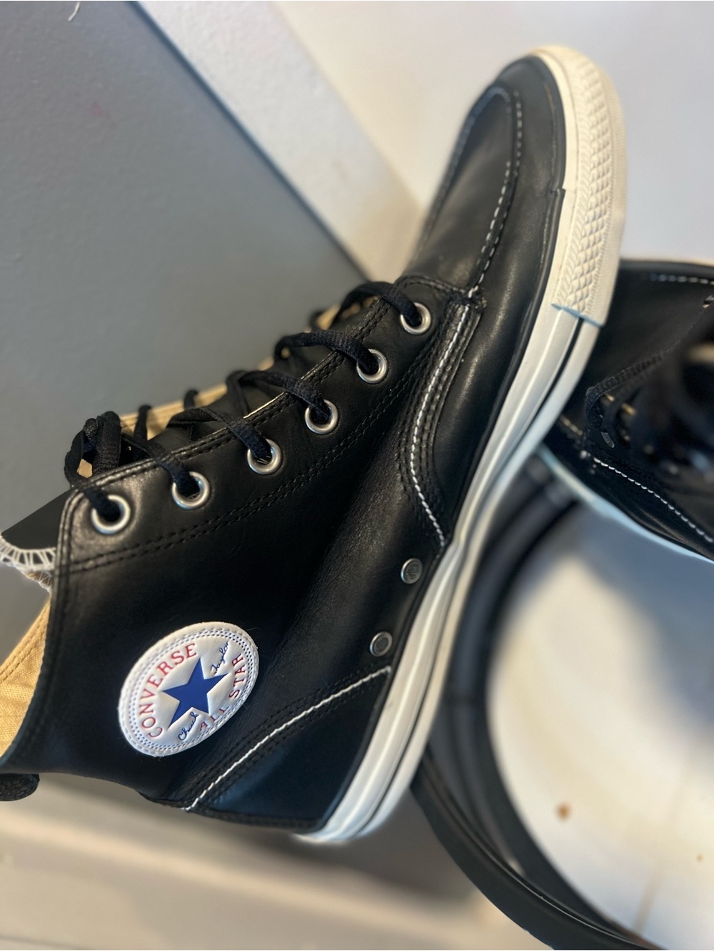 Converse chuck all stars Black Leather High-Top Sneakers  size 12 men - Picture 3 of 14